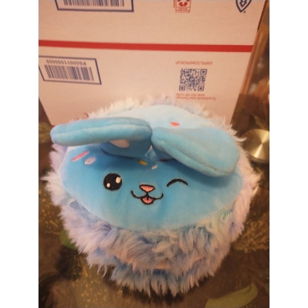 Macaron Bunny Plush Blue Dessert Stuffed Animal Mini Fuzzy Rabbit